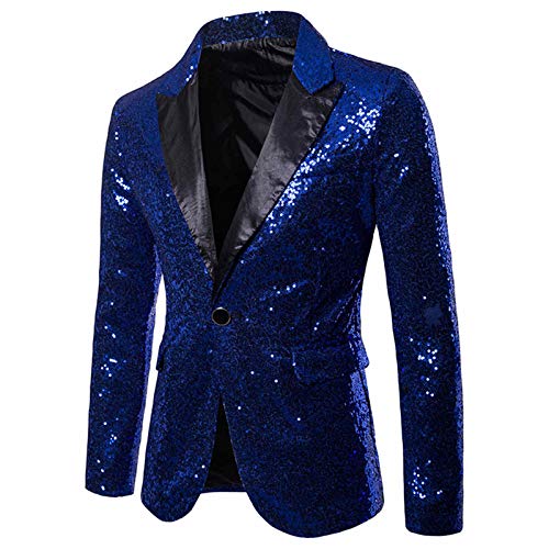 Chejarity Herren Pailletten Sakko Gold Glitzer Performance-Kostüm Sportlich Nachtclub Gastgeber Emcee Leistung Anzug Jacke für Business Freizeit Stretch Jackett für Hochzeit und Party Anzugjacke von Chejarity