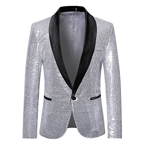 Chejarity Herren Pailletten Sakko Gold Glitzer Performance-Kostüm Sportlich Nachtclub Gastgeber Emcee Leistung Anzug Jacke für Business Freizeit Stretch Jackett für Hochzeit und Party Anzugjacke von Chejarity