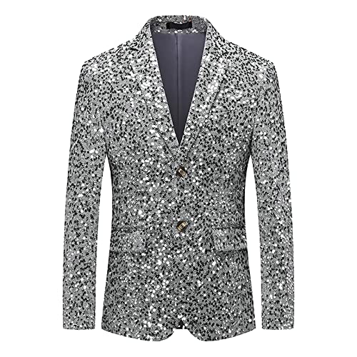 Chejarity Herren Pailletten Sakko Gold Glitzer Performance-Kostüm Sportlich Nachtclub Gastgeber Emcee Leistung Anzug Jacke für Business Freizeit Stretch Jackett für Hochzeit und Party Anzugjacke von Chejarity