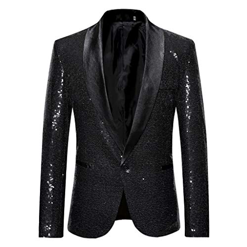 Chejarity Herren Pailletten Sakko Gold Glitzer Performance-Kostüm Sportlich Nachtclub Gastgeber Emcee Leistung Anzug Jacke für Business Freizeit Stretch Jackett für Hochzeit und Party Anzugjacke von Chejarity