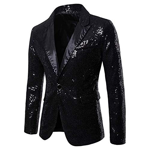 Chejarity Herren Pailletten Sakko Gold Glitzer Performance-Kostüm Sportlich Nachtclub Gastgeber Emcee Leistung Anzug Jacke für Business Freizeit Stretch Jackett für Hochzeit und Party Anzugjacke von Chejarity