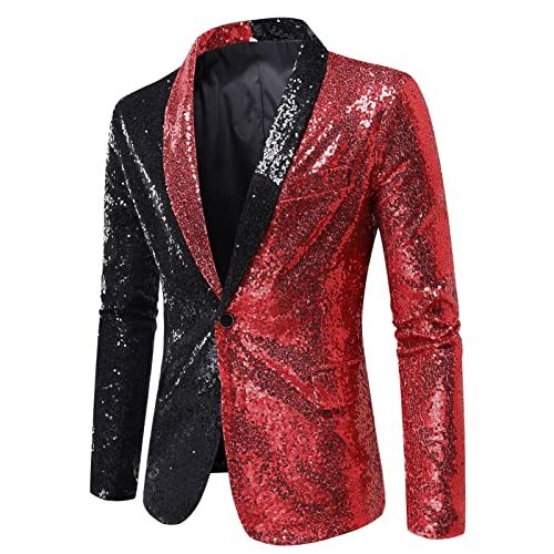 Chejarity Herren Pailletten Sakko Gold Glitzer Performance-Kostüm Sportlich Nachtclub Gastgeber Emcee Leistung Anzug Jacke für Business Freizeit Stretch Jackett für Hochzeit und Party Anzugjacke von Chejarity