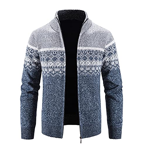 Chejarity Herren Strickjacke Stehkragen Herbst Winter Slim Fit Freizeitjacke Basic Männer Kapuzenpulli Feinstrick Sweatjacke Langarm Fleece-Innenseite Kapuzenjacke von Chejarity