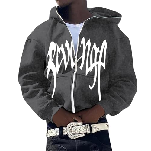 Chejarity Herren Y2K Jacke Zip Up Hoodies Klamotten Sipperjacke für Paare Hip-Hop Sweatshirt Vintage Clothes Kapuzenjacke Unisex Locker Sweatjacke mit Kapuze 90er E-Girl Top von Chejarity