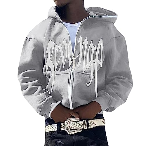 Chejarity Herren Y2K Jacke Zip Up Hoodies Klamotten Sipperjacke für Paare Hip-Hop Sweatshirt Vintage Clothes Kapuzenjacke Unisex Locker Sweatjacke mit Kapuze 90er E-Girl Top von Chejarity