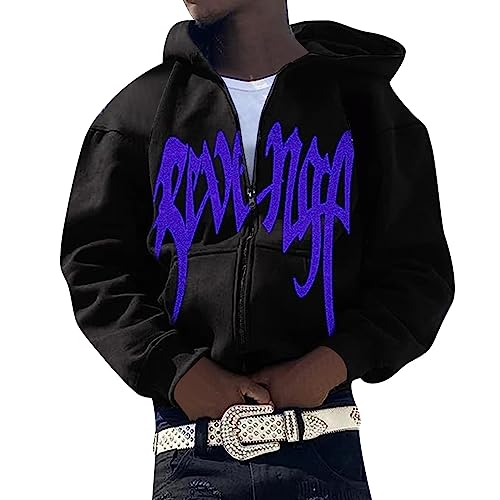 Chejarity Herren Y2K Jacke Zip Up Hoodies Sterne Motiv Graphics Harajuku für Paare Sweatshirt Vintage Kapuzenjacke Unisex Locker Sweatjacke mit Kapuze 90er E-Girl Top Veste Homme mi Saison 4 von Chejarity