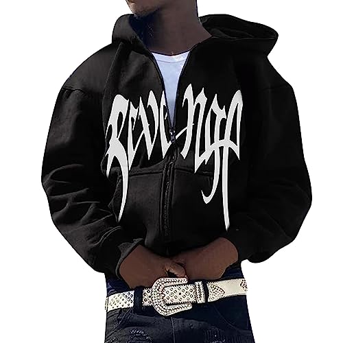 Chejarity Herren Y2K Jacke Zip Up Hoodies für Paare mit Reißverschluss Sweatshirt Vintage Kapuzenjacke Sweatjacke Persönlichkeit Trend Lässig Hip-Hop Kapuzenpulli Strickjacke Top von Chejarity