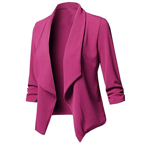 Damen Offene Blazer Business Casual Cropped Blazerjacke 3/4 Ärmel kurz Leicht Jacke Mantel Strickjacke Cardigan, Pink, weinrot, weiß, schwarz, marineblau, militärgrün, rosa, lila, khaki S-5XL von Chejarity