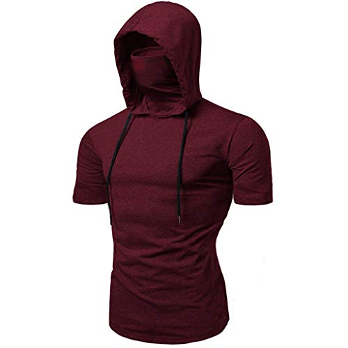 Herren Hoodie Tank Top Sommer Sportweste Mundschutz Muskelshirt mit Kapuze Bodybuilding Ärmelloses Maske T-Shirt Männer Gymm Muscle Shirts Tops von Chejarity