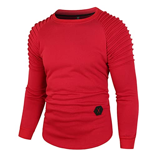 Herren Langarmshirt mit O-Ausschnitt Longsleeve Slim Fitness T-Shirt Crew Neck Langarm Hemden Lässiges Einfarbige Sport Langarm-T-Shirt Oberteile von Chejarity