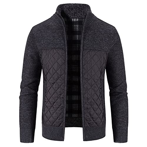 Herren Strickjacke Stehkragen Herbst und Winter Spleißen Baumwolle Gestrickt Sweatjacke Sweatshirt für Männer Cardigan Feinstrick mit Reißverschluss Trainingsjacke Laufjacke Langarmshirt Basic Jacke von Chejarity