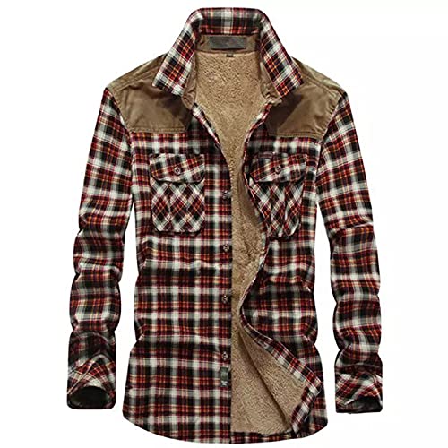 Herren Thermohemd mit Reißverschluss Flanelljacke Karo Jacke Kariert Flanellhemd Karohemd Fleece Gefüttert Winterjacke Gepolsterter Trachtenhemd Innenfutter Holzfällerhemd von Chejarity