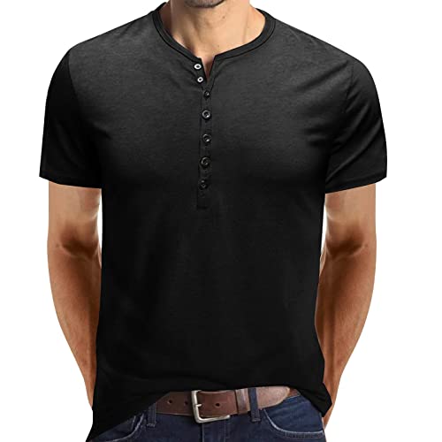 Kurzarmshirt Herren Basic Henley Tshirt mit Grandad-Ausschnitt Shortsleeve Männer Rundhals Lässige T-Shirt Oversize Oberteile Tops mit Knöpfen und Brusttasche von Chejarity