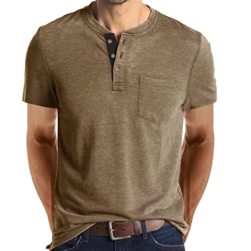 Kurzarmshirt Herren Basic Henley Tshirt mit Grandad-Ausschnitt Shortsleeve Männer Rundhals Lässige T-Shirt Oversize Oberteile Tops mit Knöpfen und Brusttasche von Chejarity