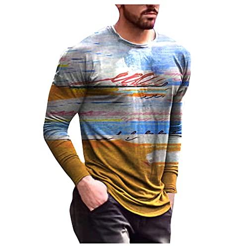 Langarmshirt Herren Bunte Tshirt mit O-Ausschnitt Longsleeve Männer Langarm Lässige Schmale Passform T-Shirt Batik Design Longshirt Regular Fit Longsleeve T-Shirt von Chejarity