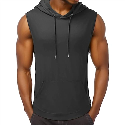 Tank Tops Herren Sommer Sportshirt Ärmellos Hoodie Muskelshirt Gym Workout Fitness Slim Fit Achselshirt Männer Bodybuilding T-Shirt Sportweste Unterhemden, E dunkelgrau, M von Chejarity