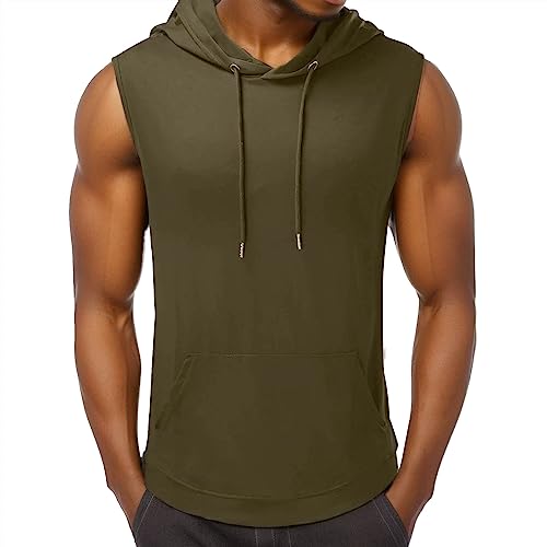 Tank Tops Herren Sommer Sportshirt Ärmellos Hoodie Muskelshirt Gym Workout Fitness Slim Fit Achselshirt Männer Bodybuilding T-Shirt Sportweste Unterhemden, E-grün, L von Chejarity