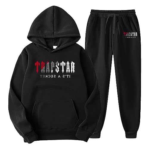 Trapstar Herren und Damen Jogginganzug 2-Teilig Herbst Winter Leichte Trainingsanzug Sportanzug Tracksuit Unisex Jogging Anzug Set mit Hoodie und Hose Buchstaben Gedruckt Pullover Sweatpants Suit von Chejarity