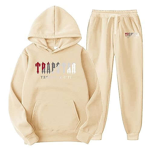 Trapstar Herren und Damen Jogginganzug 2-Teilig Herbst Winter Leichte Trainingsanzug Sportanzug Tracksuit Unisex Jogging Anzug Set mit Hoodie und Hose Buchstaben Gedruckt Pullover Sweatpants Suit von Chejarity