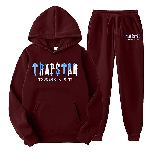 Trapstar Herren und Damen Jogginganzug 2-Teilig Herbst Winter Leichte Trainingsanzug Sportanzug Tracksuit Unisex Jogging Anzug Set mit Hoodie und Hose Buchstaben Gedruckt Pullover Sweatpants Suit von Chejarity