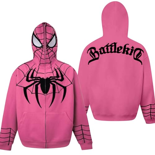 Y2k Zip Up Hoodie Spider Grunge Vintage Sweatshirt Damen Herren Kapuzenpullover Gothic Kapuzenjacke Halloween Hunny 90er Jahre Crop Top mit Backprint Streetwear für Paare Herbst Langarm Kapuzenpulli von Chejarity