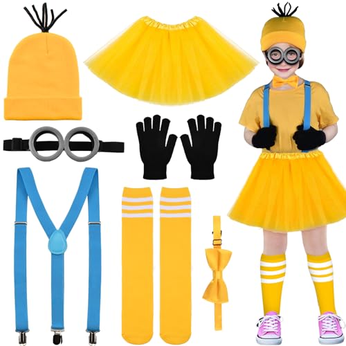 Cheloveer 7 STK Gelbe Kostüm Kinder set für cosplay,1Mütze 1Brille 1Schwarze Handschuhe 1Paar Gestreifte Socken 1 Hosenträger 1Gelbe Fliege,Karneval Halloween Partykostümzubehör Mädchen Cheloveer 7 STK Gelbe Kostüm Kinder set für cosplay,1Mütze 1Brille 1Schwarze Handschuhe 1Paar Gestreifte Socken 1 Hosenträger 1Gelbe Fliege,Karneval Halloween Partykostümzubehör Mädchen von Cheloveer