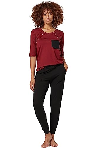 Chelsea Clark Damen Mutterschaft Nursing 2-teiliger Gedruckter Pyjama Lässig (Maroon SCHWARZ, L) von Chelsea Clark