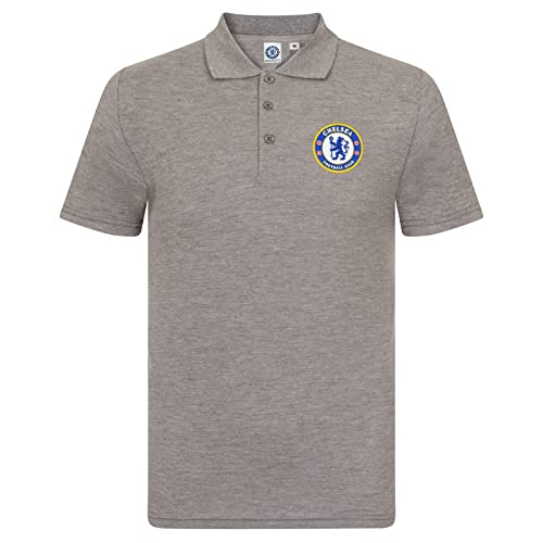 Chelsea FC Herren Polo-Shirt mit originalem Fußball-Wappen - Geschenkartikel - Grau - M von Chelsea