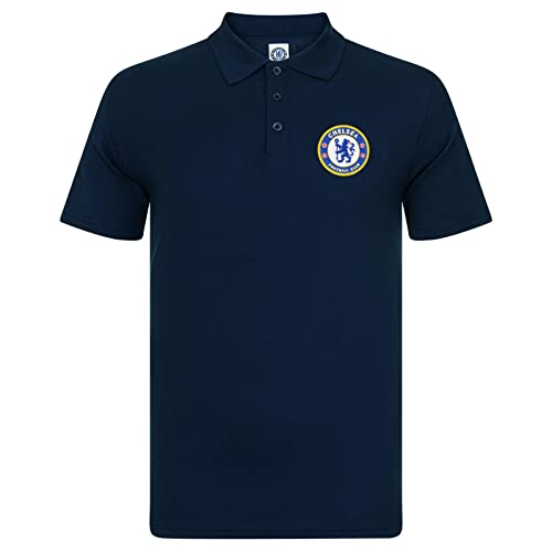 Chelsea FC Herren Polo-Shirt mit originalem Fußball-Wappen - Geschenkartikel - Marineblau - XL von Chelsea