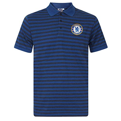 Chelsea FC - Herren Polo-Shirt mit Streifen - Offizielles Merchandise - Geschenk für Fußballfans - Blau meliert - M von Chelsea