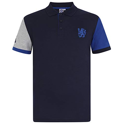 Chelsea FC Herren Polo-Shirt mit originalem Fußball-Wappen - Dunkelblau mit Kontrastärmeln - M von Chelsea