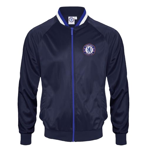 Chelsea FC Herren Retro-Trainingsjacke - Reißverschluss - Polyester - Dunkelblau mit gestreiftem Kragen - L von Chelsea