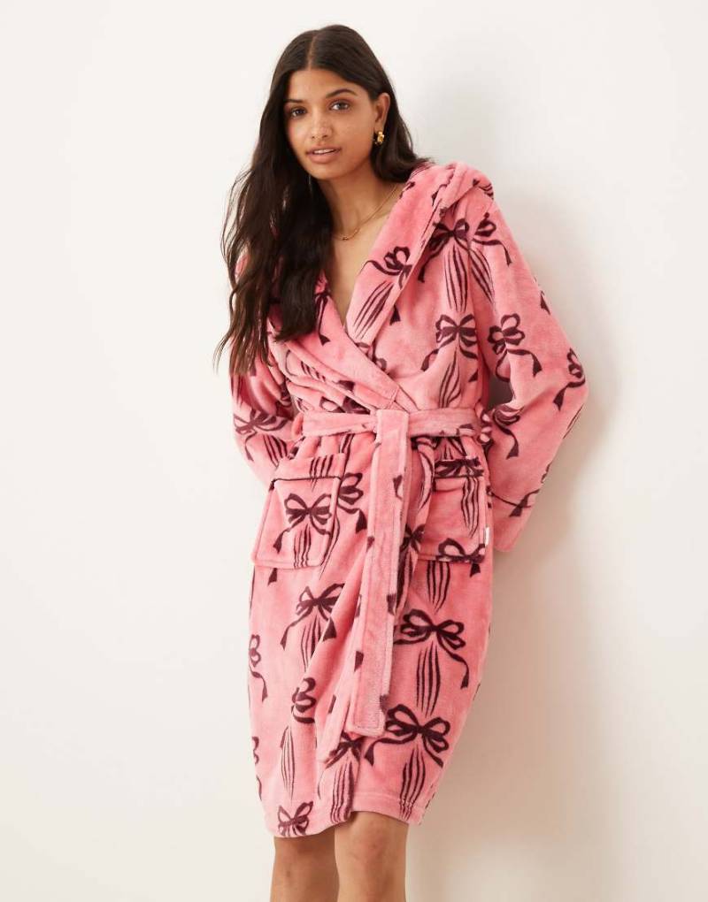 Chelsea Peers - Bademantel aus Fleece mit Schleifenmuster-Rosa von Chelsea Peers
