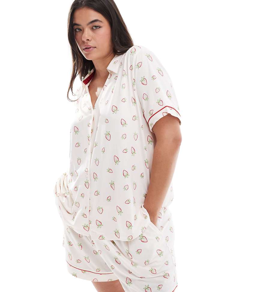 Chelsea Peers Curve - Pyjama aus Polyester mit Oberteil mit kurzen Ärmeln und Shorts mit kleinem Erdbeer-Print-Bunt Chelsea Peers Curve - Pyjama aus Polyester mit Oberteil mit kurzen Ärmeln und Shorts mit kleinem Erdbeer-Print-Bunt von Chelsea Peers