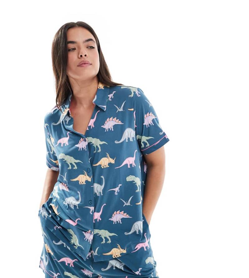 Chelsea Peers Curve - Pyjama aus Polyester mit Oberteil mit kurzen Ärmeln und Shorts mit pastellfarbenem Dino-Print-Bunt von Chelsea Peers