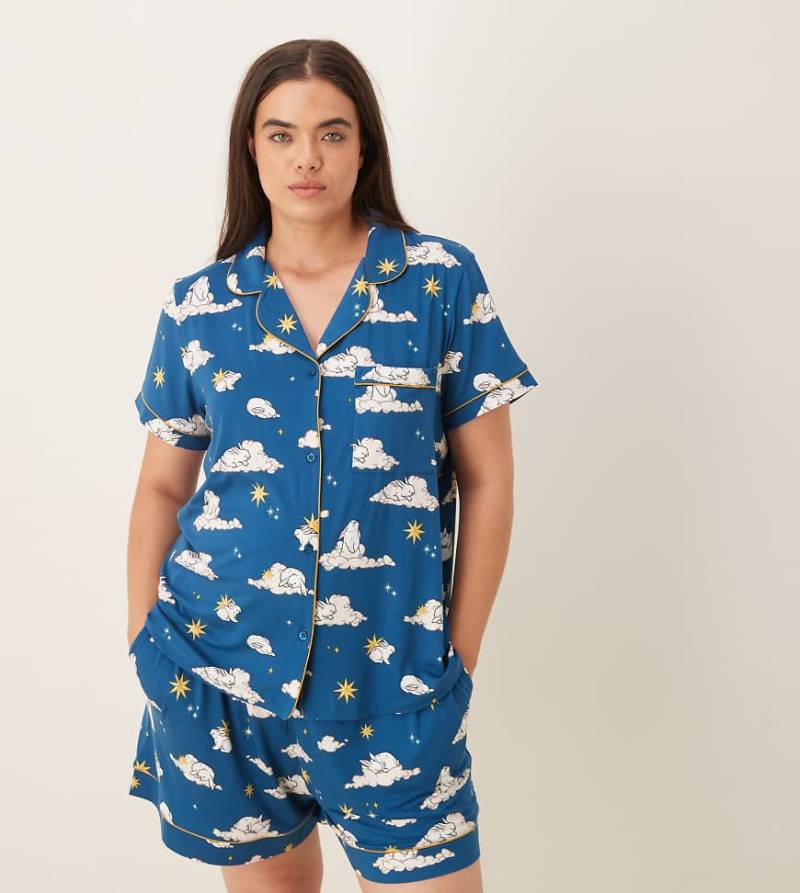Chelsea Peers Curve - Pyjama mit Schlafhasen-Printmuster, aus kurzärmligem Oberteil mit Reverskragen und Shorts-Marineblau von Chelsea Peers