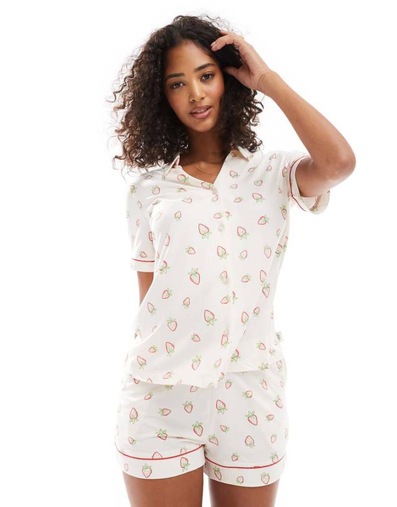 Chelsea Peers - Pyjama aus Polyester mit kurzärmligem Oberteil und Shorts mit kleinen Erdbeermotiven-Bunt von Chelsea Peers
