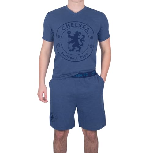 Chelsea FC - Herren Schlafanzug-Shorty - Offizielles Merchandise - Blau meliert - S von Chelsea