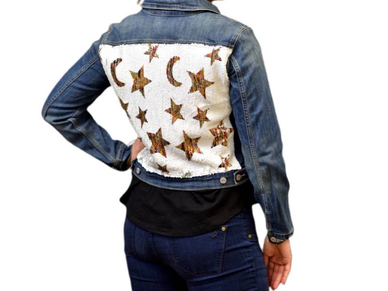 Jeansjacke Mit Reversible Pailletten Moon & Stars Back Patch von ChelseyPaigeDesigns