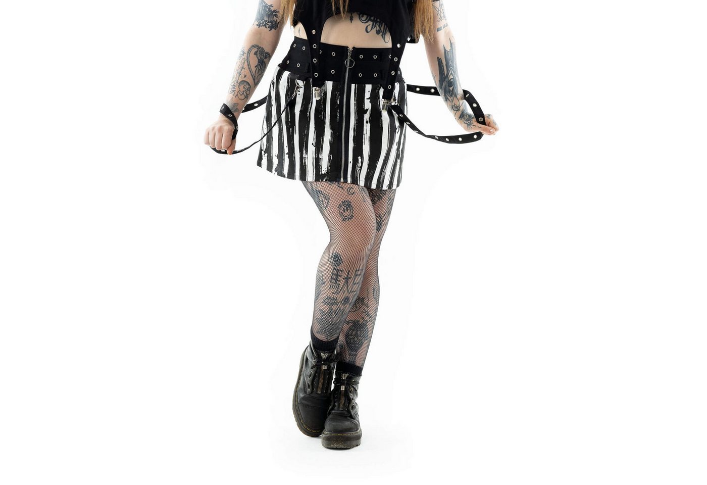 Chemical Black Schlupfrock Showtime Gestreift Streifen Riemen Gothic Punk Grufti von Chemical Black