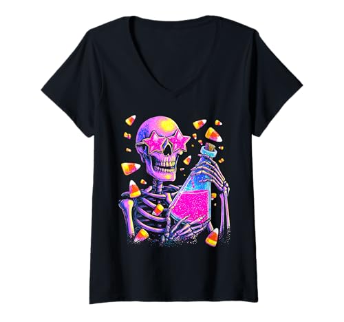 Damen Spooky Chemielehrer Halloween Design T-Shirt mit V-Ausschnitt Damen Spooky Chemielehrer Halloween Design T-Shirt mit V-Ausschnitt von Chemie Vibes