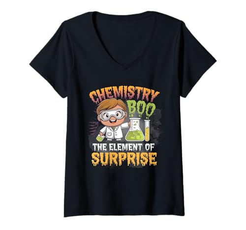 Damen Spooky Season Cute Ghost Chemie Witz T-Shirt mit V-Ausschnitt Damen Spooky Season Cute Ghost Chemie Witz T-Shirt mit V-Ausschnitt von Chemistry Boo The Element Of Surprise
