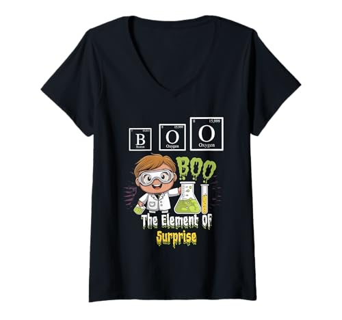 Damen Spooky Season Cute Ghost Chemie Witz T-Shirt mit V-Ausschnitt Damen Spooky Season Cute Ghost Chemie Witz T-Shirt mit V-Ausschnitt von Chemistry Boo The Element Of Surprise