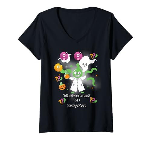 Damen Spooky Season Cute Ghost Chemie Witz T-Shirt mit V-Ausschnitt Damen Spooky Season Cute Ghost Chemie Witz T-Shirt mit V-Ausschnitt von Chemistry Boo The Element Of Surprise