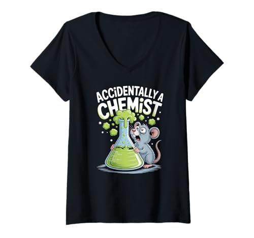 Damen Versehentlich EIN Chemiker Funny Mouse Scientist T-Shirt mit V-Ausschnitt Damen Versehentlich EIN Chemiker Funny Mouse Scientist T-Shirt mit V-Ausschnitt von Chemistry Cartoon Apparel Gifts by Anastasia