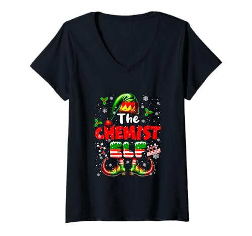 Damen The Chemist Elf Christmas Funny Job Team Matching Parties T-Shirt mit V-Ausschnitt Damen The Chemist Elf Christmas Funny Job Team Matching Parties T-Shirt mit V-Ausschnitt von Chemistry Christmas Costume