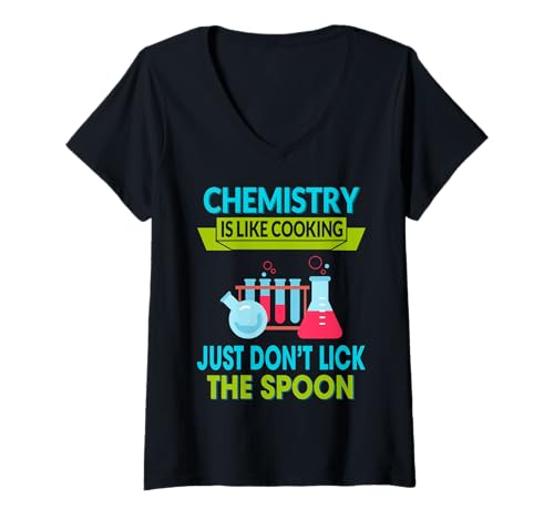Damen Chemie ist wie Kochen Lustig Chemiker Wissenschaft Lustig T-Shirt mit V-Ausschnitt von Chemistry Is Like Cooking Funny