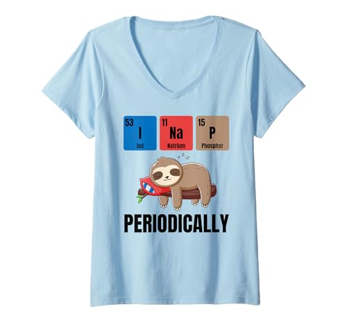 Damen Lustiges Chemie-Nickerchen Periodensystem Humor T-Shirt mit V-Ausschnitt Damen Lustiges Chemie-Nickerchen Periodensystem Humor T-Shirt mit V-Ausschnitt von Chemistry Joke Sloth Humor Periodic Table Humor