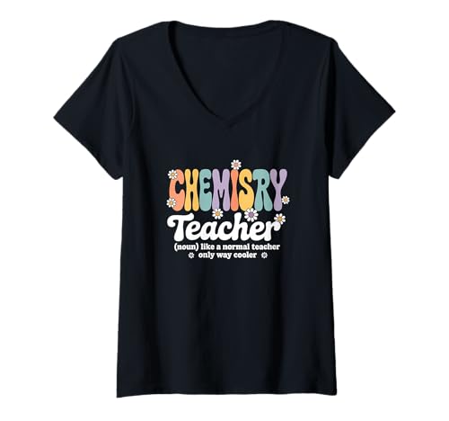 Damen Retro Groovy Chemie Lehrer Wissenschaft Labor Moleküle Schule T-Shirt mit V-Ausschnitt Damen Retro Groovy Chemie Lehrer Wissenschaft Labor Moleküle Schule T-Shirt mit V-Ausschnitt von Chemistry Teacher Apparel for Women & Men