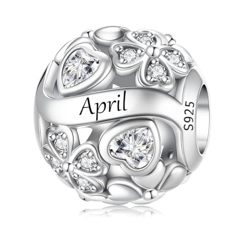 ChenYuTe 925 Sterling Silber Birthstone Charm, Mode aushöhlen Glücksklee Charms， Damen Geburtstag Urlaub Geschenk von ChenYuTe